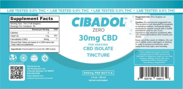 Cibadol Zero 900mg ISO Tincture Label